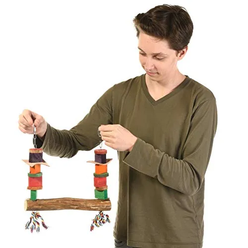 HappyBird | Papageienschaukel mit Naturholz Sitzstange - ca. 29,5 x 6 x 37 cm