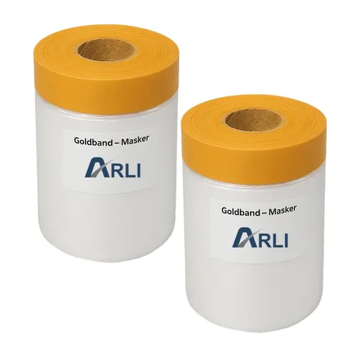 ARLI 2x Goldband Masker 550 mm x 25 m Abdeckfolie mit Klebeband Malerfolie Transparent Baufolie Tape