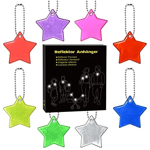 Stücke Sicherheits Reflektor Anhänger Schulranzen Leuchtend, Stern Kinder Leuchtanhänger für Party Mitgebsel Geschenk Spielzug Puppensitze Rücksack Handtasche Jacken Fahrrad Laufen Joggen -8 Farben 20