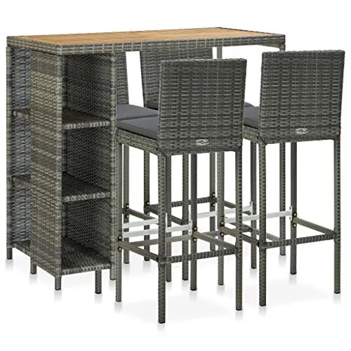 vidaXL Gartenbar Set 5-TLG. mit Kissen - Barset für die Terrasse, wetterbeständig aus PE-Rattan, leicht zu reinigen und mit bequemen, waschbaren Kissen für optimalen Komfort.