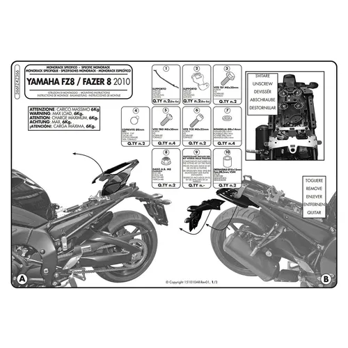 GIVI TRA?GER MONOKEY/MONOLOCK für YAMAHA FZ8 2014-2015
