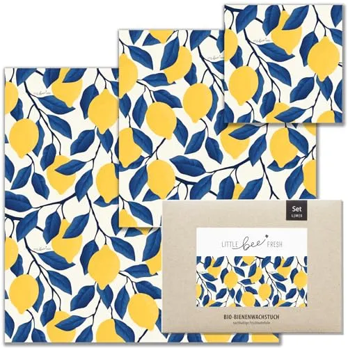 little bee fresh Bio-Bienenwachstücher Starter-Set - Nachhaltige Wachstücher aus Deutschland - Backpapier und plastikfreie Frischhaltealternative, handgemacht aus bio-zertifizierten Rohstoffen mit antibakteriellen Eigenschaften für längere Frische.