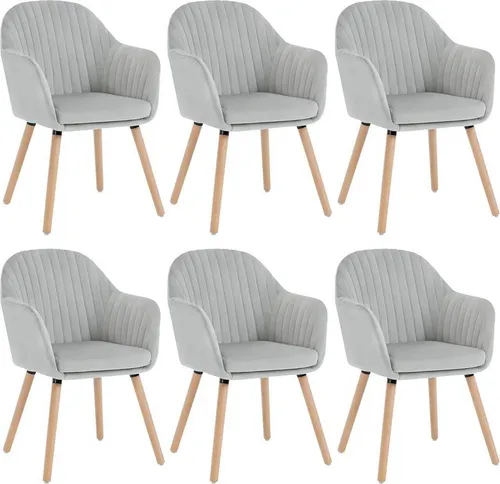 WOLTU Esszimmerstühle 6er Set - Ergonomische Polsterstühle mit Armlehne in Hellgrau - Esszimmerstühle: Ergonomisches Design mit weicher Sitzfläche und langlebiger Samt-Oberfläche für hohen Komfort und Stil. Ideal für Esszimmer, Küche oder Home Office.