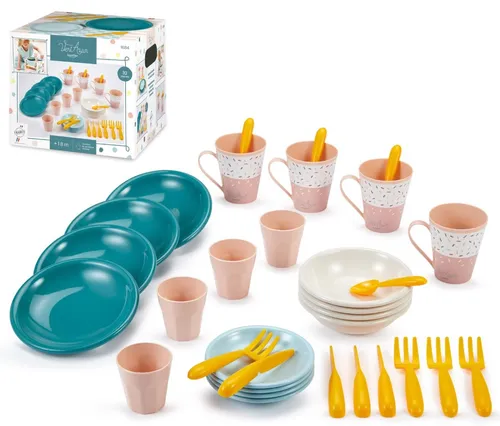 32-teiliges Picknick-Service Puppengeschirr (Azur Grün) - Spielzeug-Geschirr für kreative Rollenspiele, ideal für Kinder von 1-4 Jahren, fördert die Fantasie und das soziale Spiel.