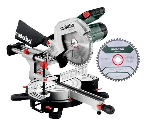 Metabo Kapp-Gehrungssäge KGS 254 M Set - 1800 W mit 2 Sägeblättern - Sägen - Große Schnittkapazität bis 305 mm, exakte Schatten-Schnittlinie für präzise Ergebnisse, ideal für professionelle Anwendungen.