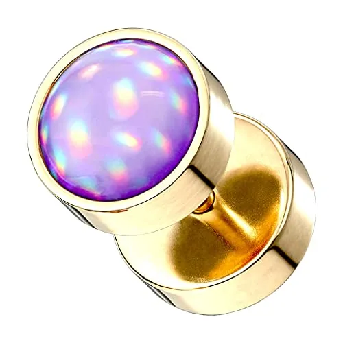 Piercingfaktor Runde Ohrringe Ohrstecker Fake Piercing Ohr Plug Flesh Tunnel Platte Stecker Hantel mit glänzenden Epoxy Stein Gold Lila