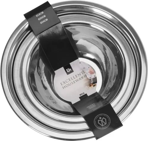 Set mit drei Edelstahlschüsseln: 24 cm, 20 cm, 18 cm