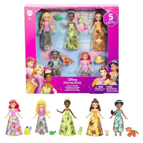 Mattel Disney Princess und Freunde Set - Puppenset mit 5 beweglichen Disney Princess-Puppen und 5 Freundefiguren, ideal für kreative Spielstunden und Geschichtenerzählen im Disney-Stil!