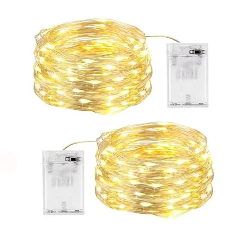 SHUBEIEUMI 2 Stück Lichterkette Batterie Betriebe, 10M 100 LED Lichterkette innen Kupferdraht, Warmweiß Innen Lichterketten, Lichterkette Aussen für Party, Weihnachten, Hochzeit (Warm Weiß)
