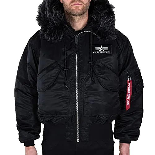 Alpha Industries Fliegerjacke 45P Hooded Custom - Robuste Herrenjacke aus Flight Nylon, mit Kunstfellkapuze und breiterem Schulterdesign für optimalen Tragekomfort