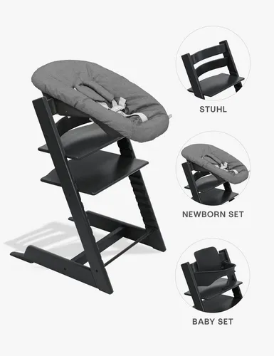 Stokke Tripp Trapp Hochstuhl mit Newborn Set - Hochstuhl aus hochwertigem Buchenholz, flexibel anpassbar und ideal für Babys und Kleinkinder, sorgt für sicheren Sitz und lange Nutzungsdauer.