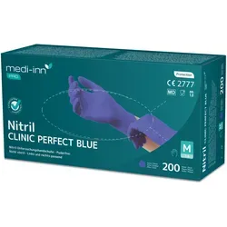 Medi-Inn Nitril-Handschuhe PRO Clinic Perfect Blue - Einweghandschuhe aus hochwertigem Nitril, puderfrei und latexfrei, bieten hohen Schutz bei Chemikalien und beste Passform für Komfort in medizinischen, laboratorischen und gastronomischen Anwendungen.