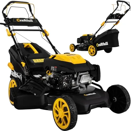 Craftfull Rasenmäher CR-196-30E – 4,4 KW Benzinmäher mit Elektro-Komfortstart - Sichelmäher für Rasenflächen bis 1500 m², 4-in-1 Funktionen und ergonomischer Griff für müheloses Mähen und hohen Komfort.