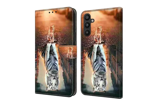 CLM-Tech Handytasche für Samsung Galaxy A16 / A17 5G Hülle aus PU-Leder Klapphülle (Katze weißer Tiger, Handyhülle mit Standfunktion - Wallet Flip Case inklusive Kartenfächer), Cover mit Magnetverschluss