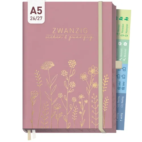 Business-Timer Deluxe 26/27 - A5 Fine Flowers Rosé - Taschenkalender im DIN A5 Format für 17 Monate, ideal zur optimalen Planung. Mit 240 Seiten und ansprechendem Design für stilbewusste Nutzer.