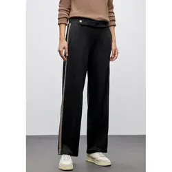 Cecil Marlenehose in Schwarz - W34/L30 - High Waist Marlenehose mit elastischem Bund und Kontraststreifen für einen eleganten Look. Ideal für stilbewusste Frauen, die Komfort und Fashion vereinen möchten.