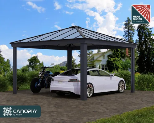 Einzelcarport CANOPIA by Palram Colorado 426 x 425 cm anthrazit - Carport mit Pyramidendach aus robustem Metall, bietet optimalen Schutz für Ihr Fahrzeug und überzeugt durch modernes Design in Anthrazit.
