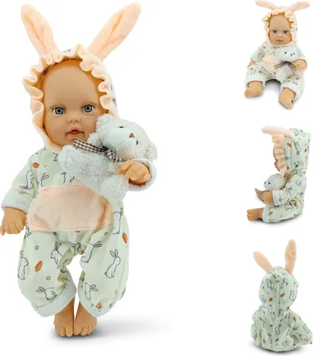 Moni Kinderpuppe Bear und Baby 30 cm - Babypuppe mit beweglichem Körper, inklusive Kuscheltier und Schnuller. Ideal für Kinder ab 18 Monaten, fördert Verantwortung und Feinmotorik.