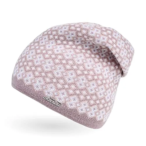 Neverless® Damen Strick-Mütze Beanie gefüttert Fleece Innenfutter Winter-Mütze Rautenmuster rosa Unisize