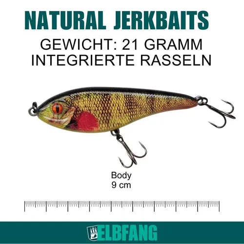 ✅Elbfang Jerkbait Hecht | 90mm | 21g - Wobbler - Hecht Köder - Kunstköder