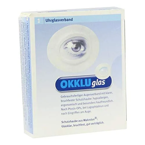 Okkluglas Uhrglasverband 1 ST - Gebrauchsfertiger Augenverband - Der Okkluglas Uhrglasverband bietet eine bruchfeste Schutzhaube, ist hypoallergen und hautfreundlich. Ideal nach Augenoperationen oder zur Versorgung von Verletzungen. Für sicheren Halt und optimalen Schutz.