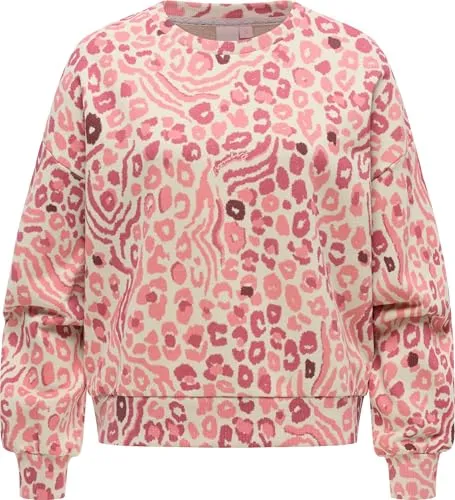 Ragwear Damen lässiges Cropped Sweatshirt Oversized Pullover mit modischem Allover-Print Wuss Print Pink Gr. L