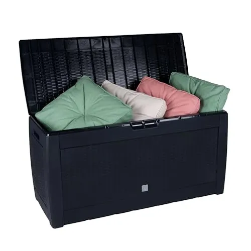 Lifetime Garden Aufbewahrungsbox mit Deckel, Gartenbox mit Rollen, Kunststoff Gartenschrank 310L, Auflagenbox Wasserdicht 119x48x60cm, Wasserdichte Gartenkissenbox, Schwarz