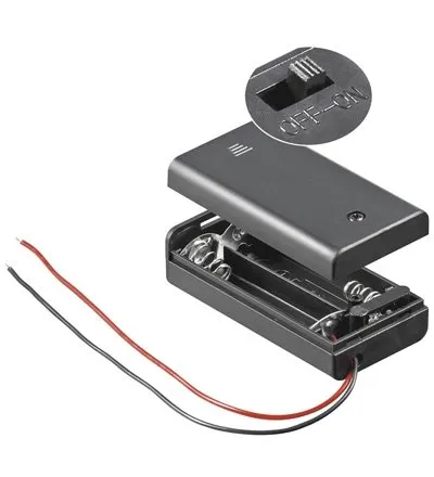BestPlug Batterien-Halter mit ON Off Schalter und Deckel für 2 1.5 V Mignon AA Batterien, Schwarz