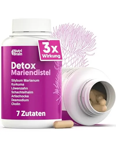 Produktbild Mariendistel mit Kurkuma, Artischocke, Löwenzahn, Schachtelhalm, Cholin & Desmodium | 80% Silymarin | Laborgeprüft | Hochdosiert | Detox für Leber, Verdauung & Entwässerung | 155 Kapseln