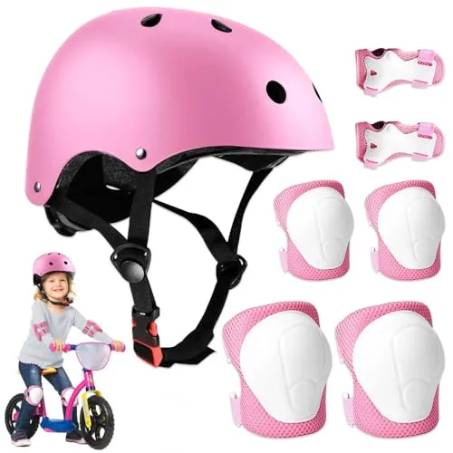 mizikuu 7-in-1 Kinder Schutzausrüstung Set mit Helm und Knieschonern, Rosa