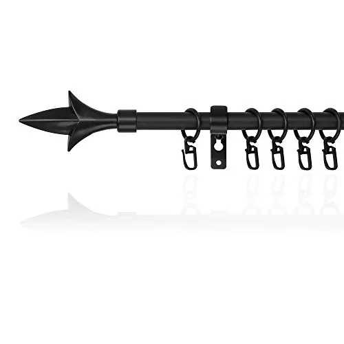 Lichtblick Gardinenstange Lilie, 16 mm, ausziehbar, 1 läufig, 130-240 cm Länge, inklusive Wandhalter und Ringe mit Faltenleghaken Schwarz