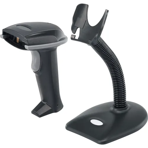 Renkforce LS6320E USB-Kit Barcode-Scanner - Kabelgebundener 1D Laser Hand-Scanner für schnelles und flexibles Lesen von Barcode-Codes, ideal für den stationären Einsatz mit praktischem Standfuß.