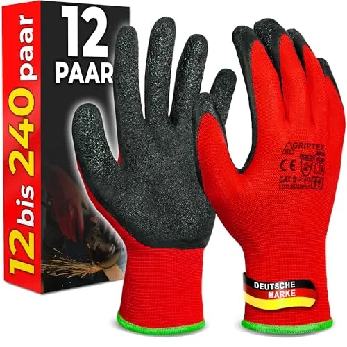 MK-Glove 12 Paar Abriebfest Arbeitshandschuhe Herren - Gartenhandschuhe und Montagehandschuhe mit Latexbeschichtung - Werkstatt Schutzhandschuhe Mechaniker Handschuhe - Größe 9-L