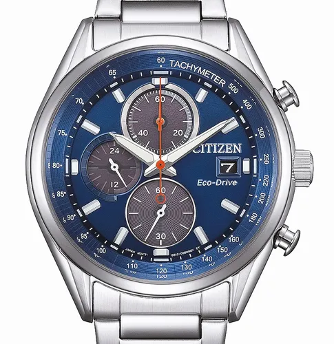 Citizen CA0459-79L Herrenuhr Eco-Drive Chronograph 40mm - Silber/Blau - Chronographen Uhr mit Eco-Drive Technologie, die durch Licht betrieben wird und 210 Tage Gangreserve bietet. Robustes Edelstahl-Gehäuse und stilvolles blaues Zifferblatt für den modernen Mann.