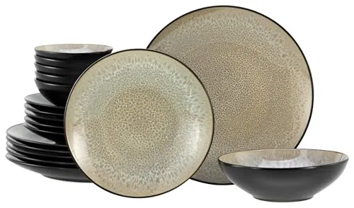CreaTable, 24464, Serie Malmö Beige, 18-teiliges Geschirrset für 6 Personen, Teller Set aus Steinzeug, spülmaschinen- und mikrowellengeeignet, Qualitätsproduktion