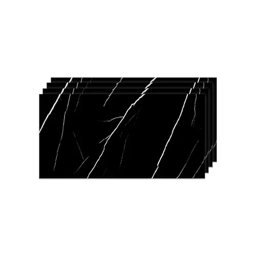 IZODEKOR Wandverkleidung Marmoroptik -4er 120x60cm- Alternative zu Badfliese/Küchenfliese, Duschwandpaneele, Wandpaneel für Küchenrückwand, Badezimmer, Innenbereich | Black Lightning