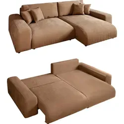 Cord Ecksofa Schlaffunktion - Hellbraun - Modernes Ecksofa mit Schlaffunktion und Bettkasten, ideal für Gästeübernachtungen, in trendigem Cord-Design und vielfältigen Farboptionen erhältlich.