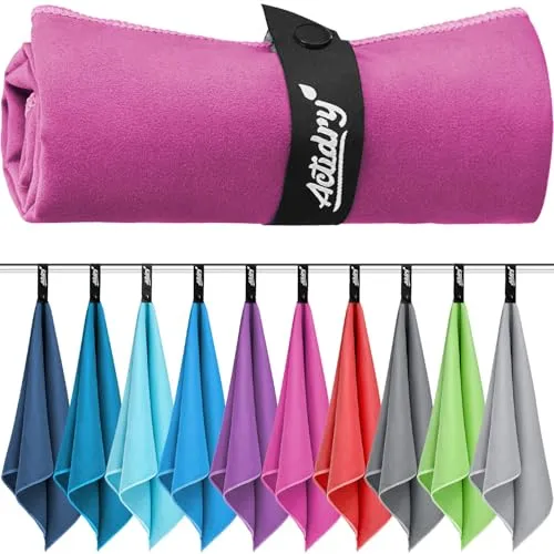 Actidry Mikrofaser Handtuch 2er Set S 40x80 cm leicht kompakt schnelltrocknend Sport Camping Kinder | Pink