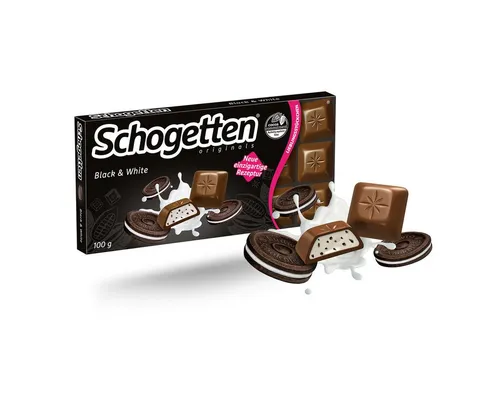 Schogetten Schokolade, Schogetten Black and White mit gefüllte Alpenvollmilchschokolade 100g