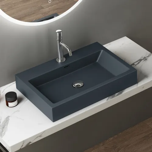 doporro Waschbecken Aufsatzwaschbecken - Antibakterielles Design in Matt Anthrazit - Waschbecken aus umweltfreundlichem Mineralguss, antibakteriell und leicht zu reinigen, ideal für modernes Badezimmer-Design.