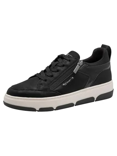 Tamaris Damen 1-23752-45 Sneaker, Black, 40 EU - Damen-Sneaker mit stylischem Design und urbanem Chic. Bequem durch Wechselfußbett und leichtes Comfort-Lining. Praktisch mit Schnürung und Reißverschluss für einfaches An- und Ausziehen.