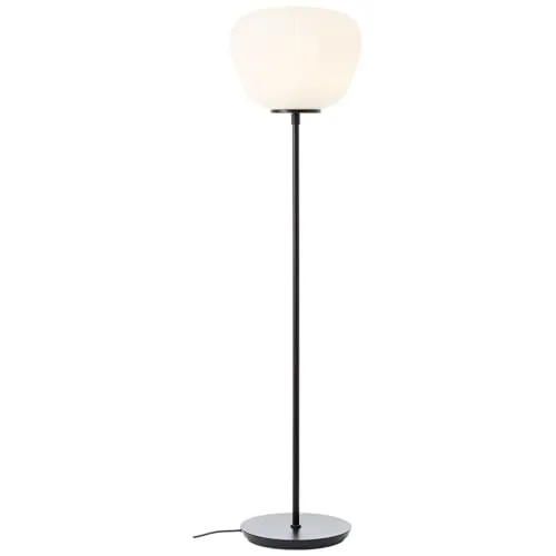 Lightbox Retro Stehlampe – 140 cm Höhe, Ø 35 cm, Matt Schwarz/Weiß - Stilvolle Stehlampe mit geriffeltem Opalglas-Schirm für ein warmes Licht und gemütliche Atmosphäre. Ideal für Wohnzimmer, Schlafzimmer oder Büro. Hochwertige Verarbeitung und vielseitig einsetzbar.