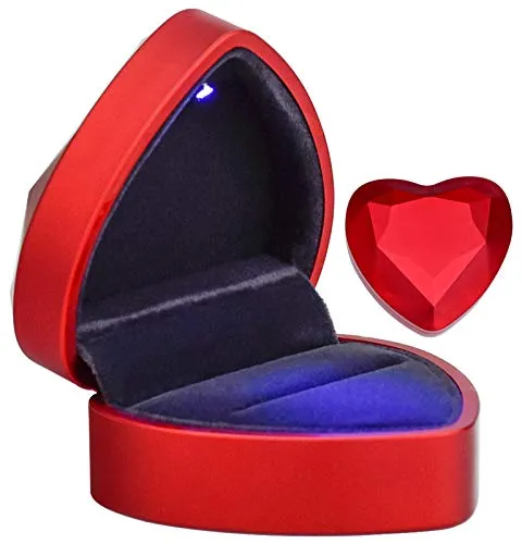 TDDL Herz Ringbox Samt Ringbox Ringbox LED Schmuckbox für Hochzeit Verlobung Valentinstag Rot