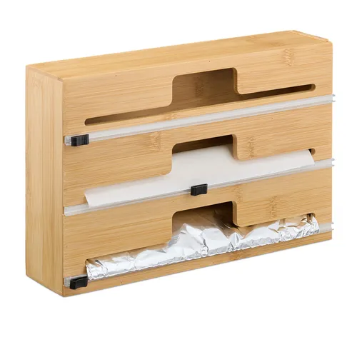 Folienspender Folienschneider Frischhaltefolienspender Folienaufbewahrung Bambus