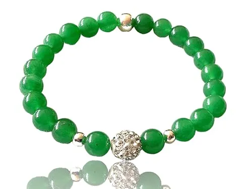 Steinfixx® - Perlenarmband aus grüner Jade - Hochwertiges Edelsteinarmband - handgefertigt - in edler Geschenkbox - Glück und Freude - 925 Silberperlen (8mm mit Glitzerperle)