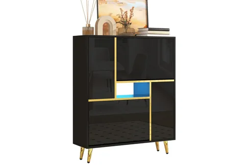 HAUSS SPOLE Schuhschrank mit Hochglanzfront und 16-farbigem LED-Licht 80 x 25 x 96 cm schwarz (Schuhbank, Schuhregal, Schuhkommode, 1-St., 2 Scharniertüren, 2 Klapptür) 16-farbigem LED-Licht