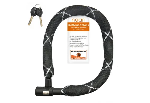 nean Kettenschloss mit Vierkant-Kettenglieder und Gewebeummantelung 6x6x900mm, gehärtete Vierkant-Kette, extrem robuste Hülle, hohe Sicherheit, 90 cm