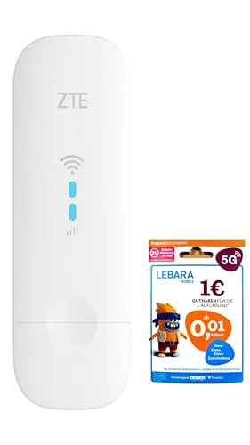 ZTE MF79U Wingle CAT4-4G entsperrtes WLAN-USB-Modem, kostengünstiges Reise-WLAN, 150 Mbit/s, Externe Antennenanschlüsse, Weiß inklusive Lebara SIM-Karte
