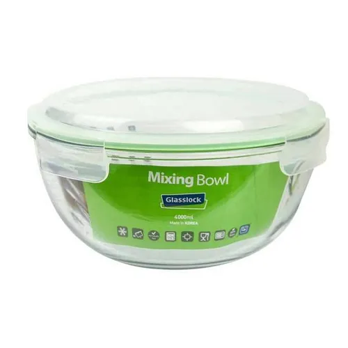 GLASSLOCK Mixing Bowl Frischhaltedose aus Glas - 4000 ml Salatschüssel - Vorratsgefäße & -gläser, hochwertige Glasfrischhaltedose mit 4l Kapazität, ideal für frische Salate und langlebig im Gebrauch.