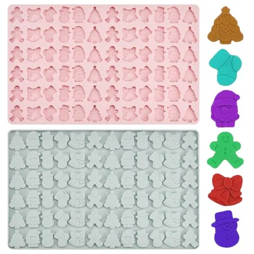 HEKOBAG 2 Stück Schokoladenform Silikon Weihnachten Pralinen Silikonform Mini Backform Weihnachten Backmatte 6 Muster Pralinenform Tannenbaum Schokoladenformen für Schokolade Gelee SüßIgkeiten Kekse